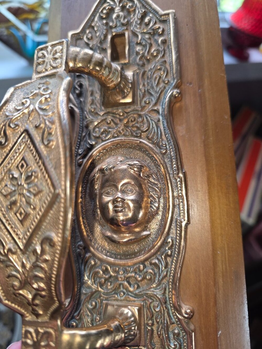 Vintage Victorian Ornate Brass Cherub Door Hardware Architectural Wall Decor